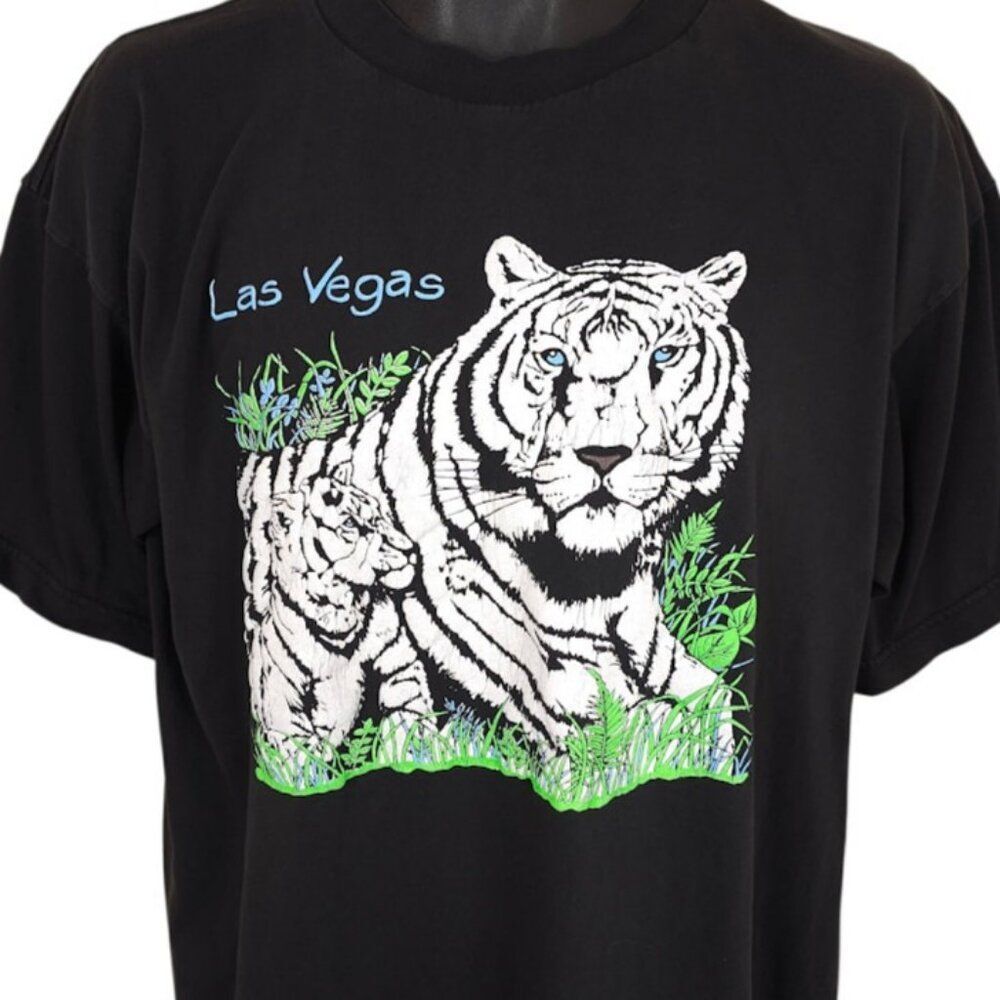 Vintage Siberian White Tigers T Shirt Mens Size XL Black 90s Las Vegas Souvenir